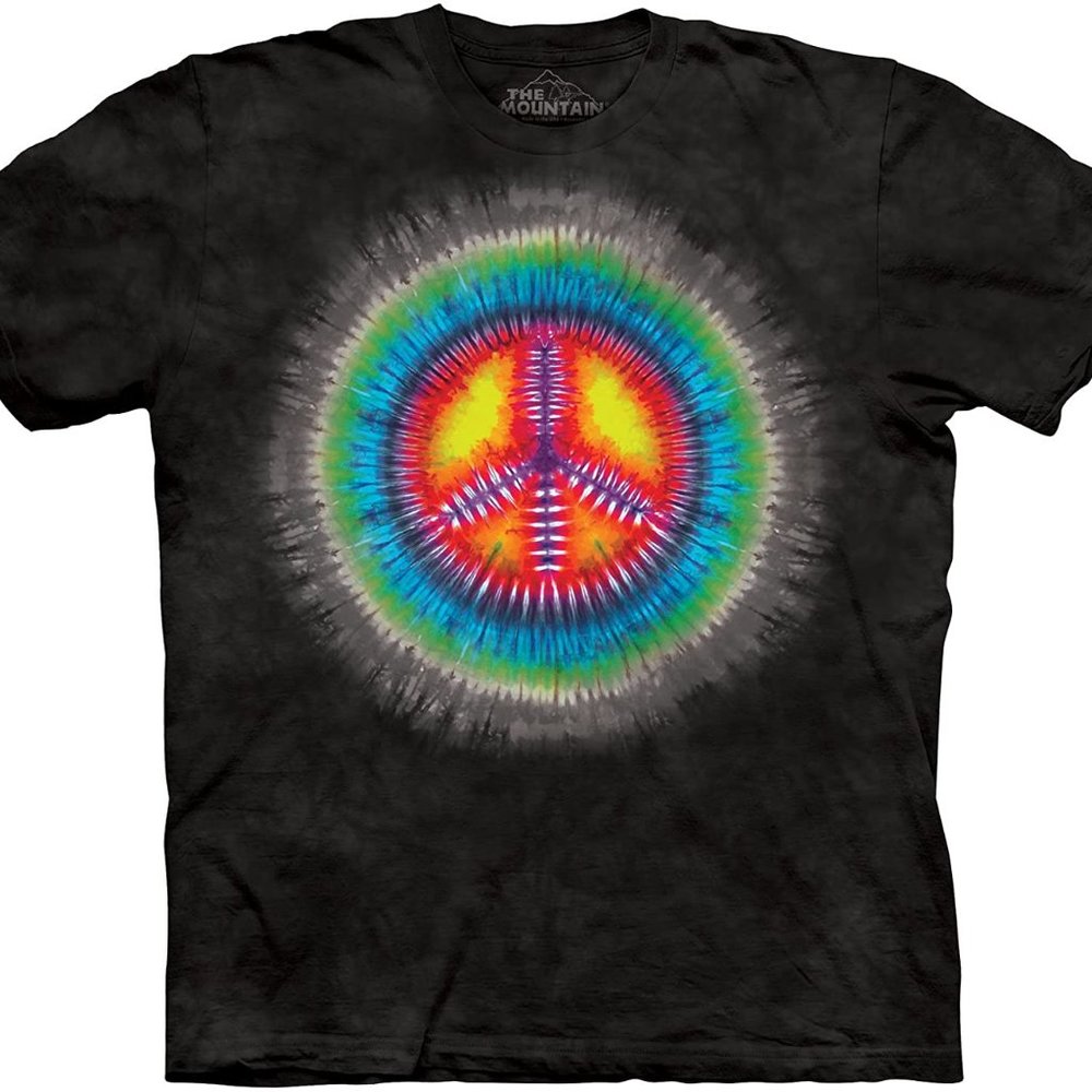 The Mountain Peace Tie Dye Black Hippie Love Spiritual Rainbow T-Shirt S-M